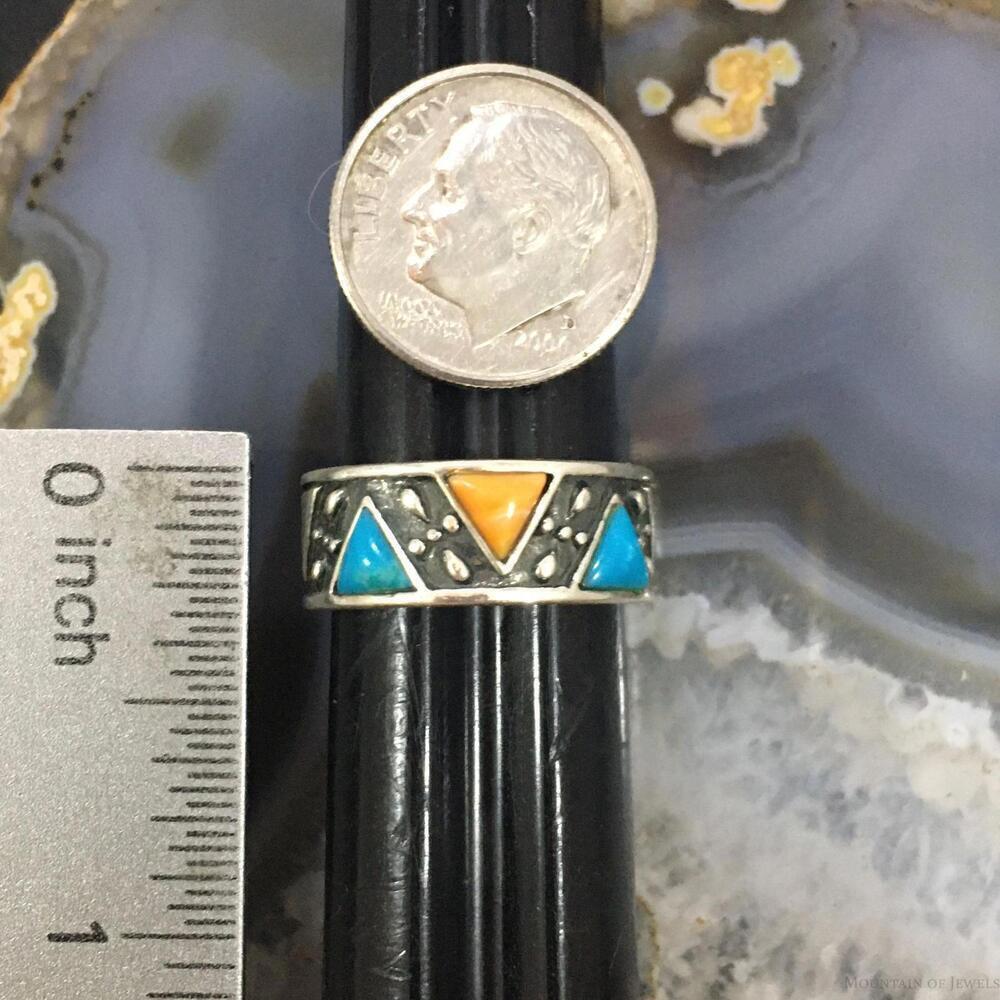 Carolyn Pollack Sterling Silver Turquoise & Spiny Oyster Band Ring For Women - Picture 9 of 10
